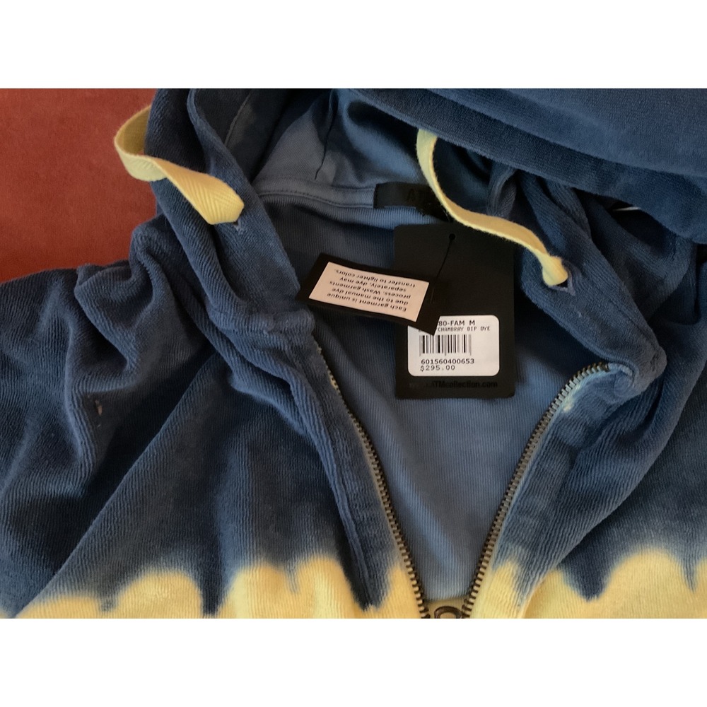 ATM Anthony Thomas Melillo Lemon Chambray Dip Dye French Terry Zip Hoodie M - Picture 2 of 5